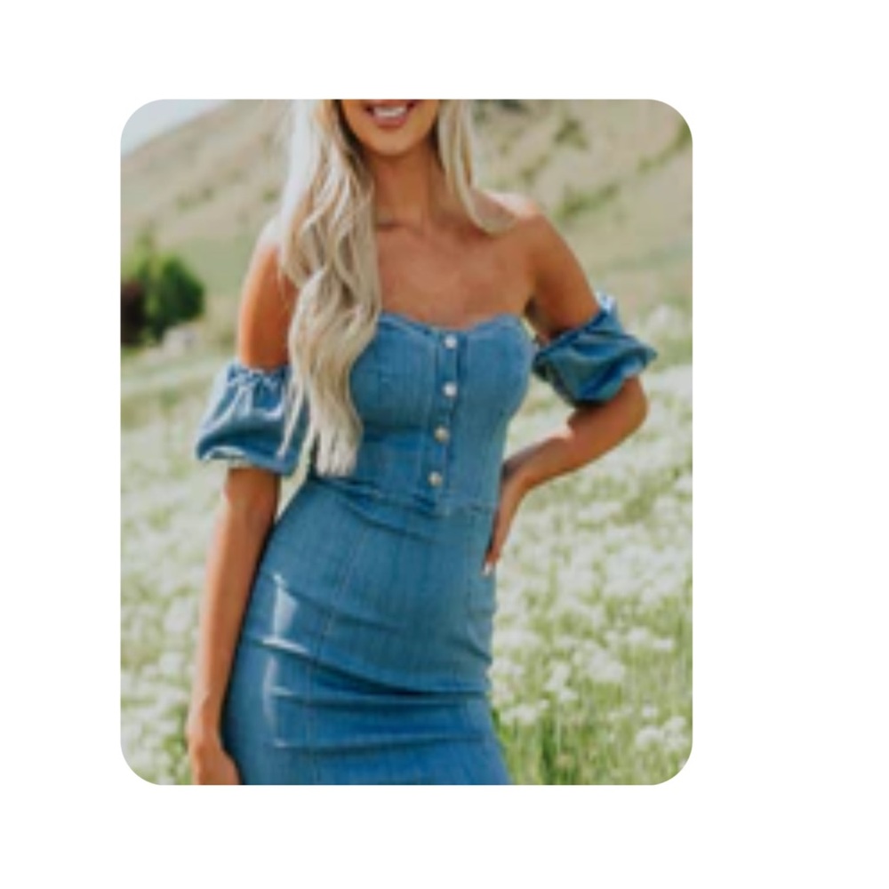 4 for $20 — Off-Shoulder Denim pencil Dress